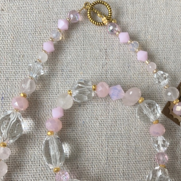 New Handmade Crystal Quartz Pink Peruvian Opal Swarovski Necklace - Picture 4 of 9